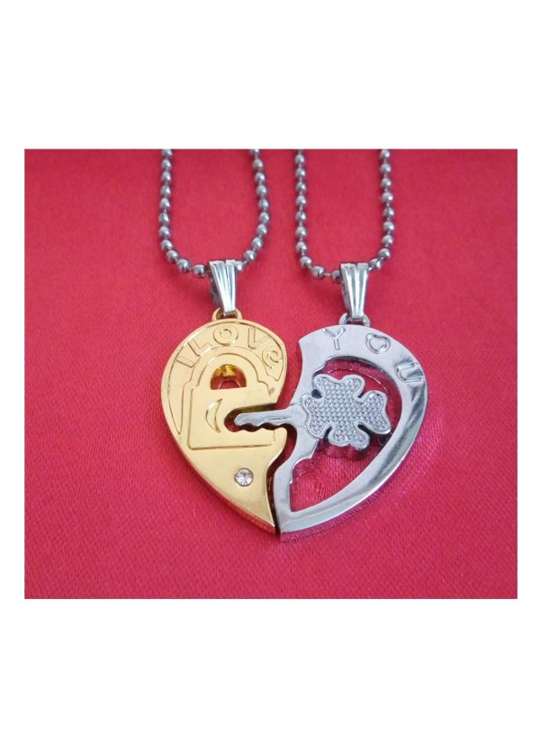 Two Pieces Couple Heart Shape Necklace by Menjewell 